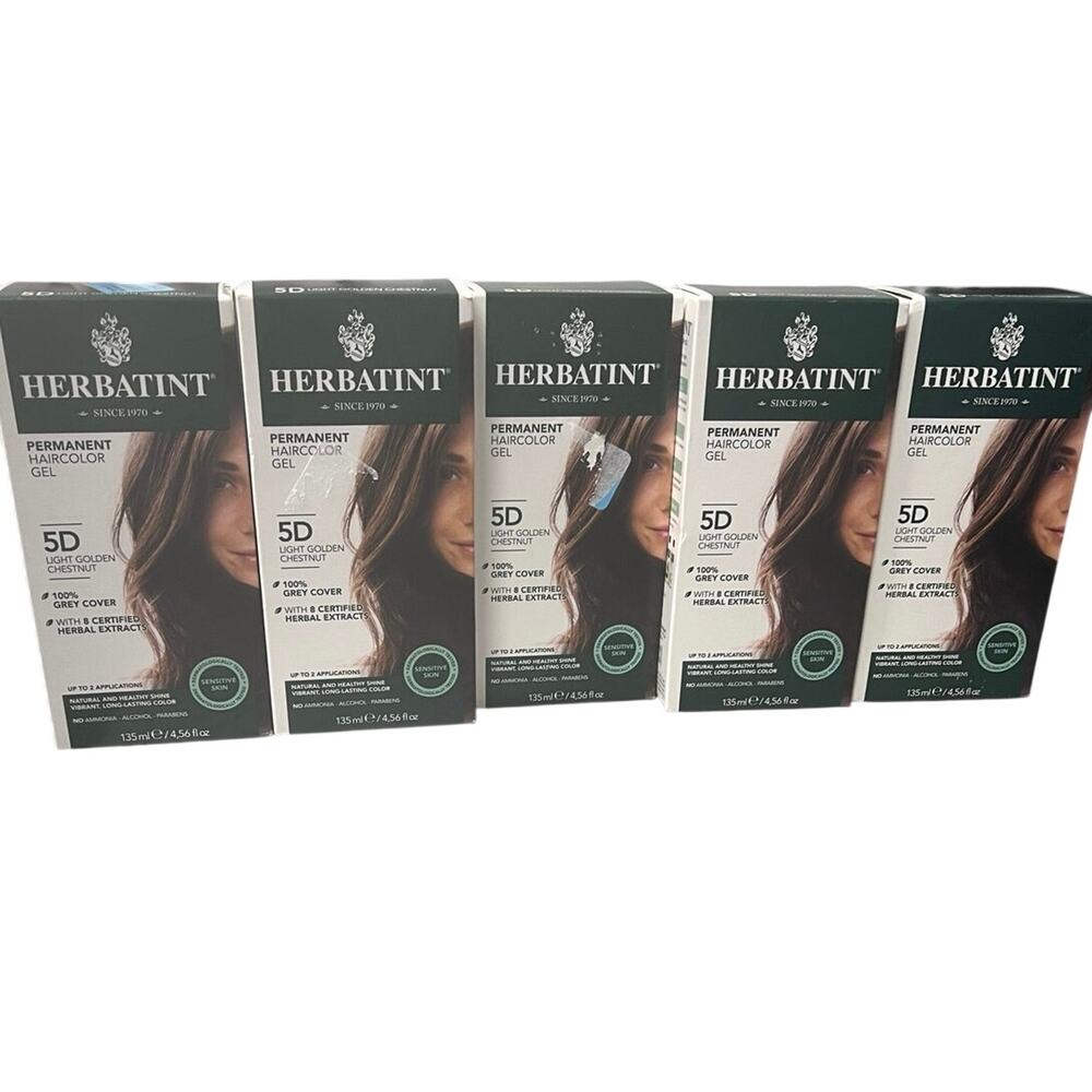 Lot of 5 Herbatint 5D Light Golden Chestnut Permanent Hair Color Gel 135ml